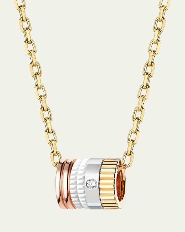 Quatre 18K Tricolor Gold White Ceramic Pendant Necklace with Single Diamond